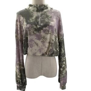 ABOUND L lilac green acid wash cropped long sleeve pullover sweatshirt NWT B130